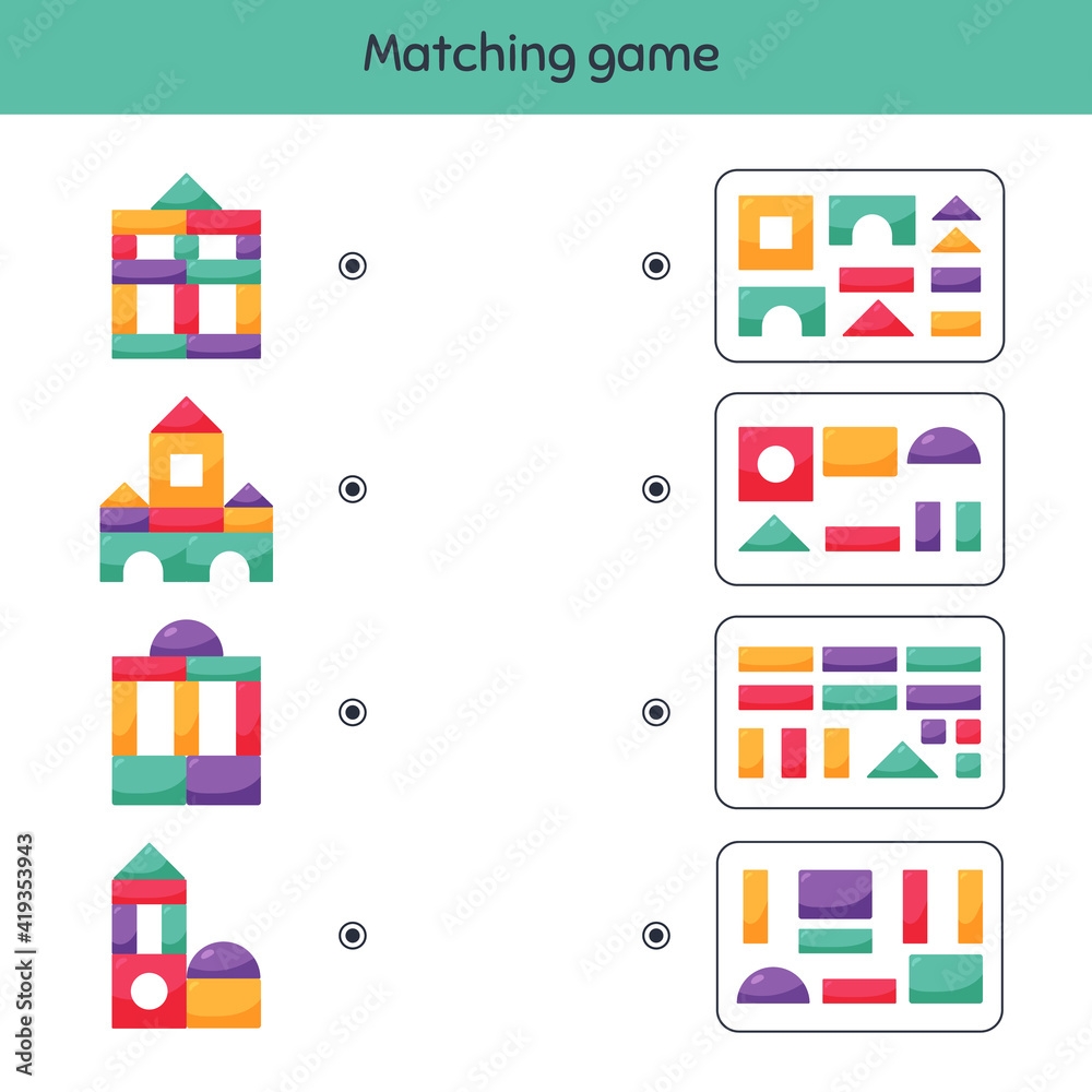 Matching Game Building Blocks For Kids Worksheet For Kids Kindergarten Preschool And School Age Royalty Free SVG Cliparts Vectors And Stock Illustration Image 165604604