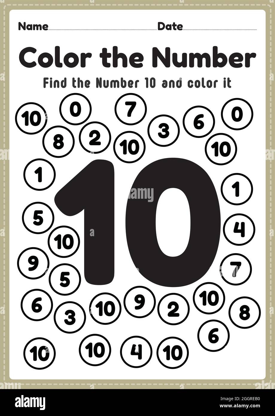 Number Ten Writing Counting And Identification Printable Worksheets For Children