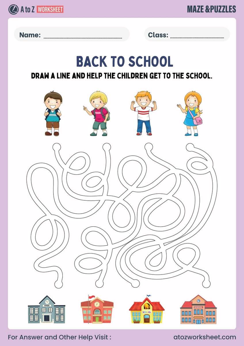 Maze And Puzzle Worksheet For Nursery And Kindergarten Kids A To Z Worksheet