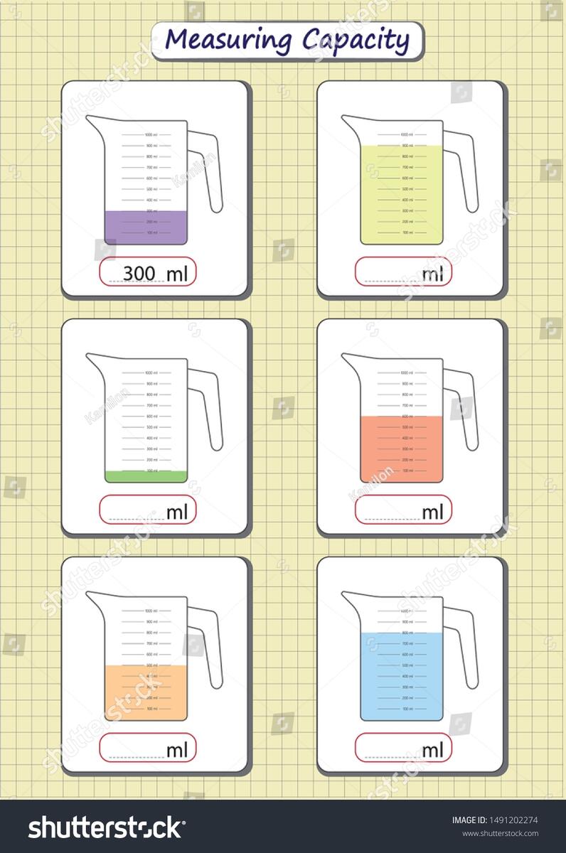 Measuring Capacity Cups Measuring Jugs Worksheet Stock Vector Royalty Free 1491202274 Shutterstock
