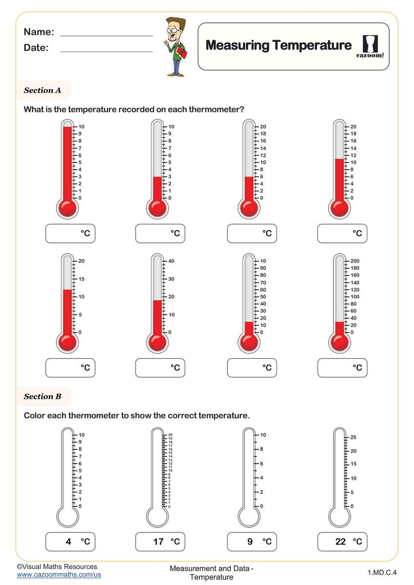 Measuring Temperature Worksheet Fun And Engaging 1st Grade Measurement And Data Worksheet Cazoom Math