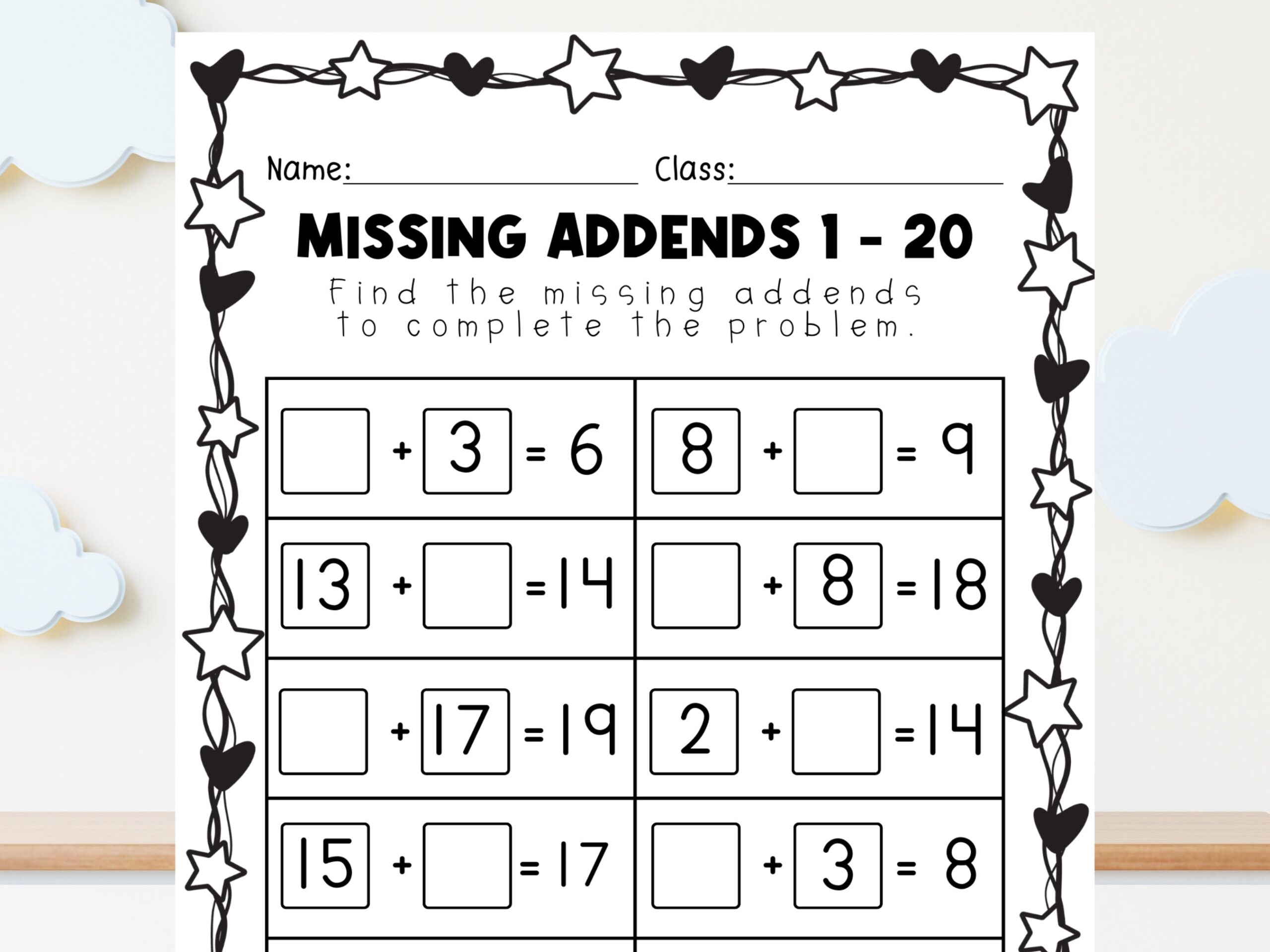 Missing Addends 1 20 Worksheet Math Practice Digital Download Etsy Missing Addends 1 20 Worksheet Math Practice Digital Download Etsy