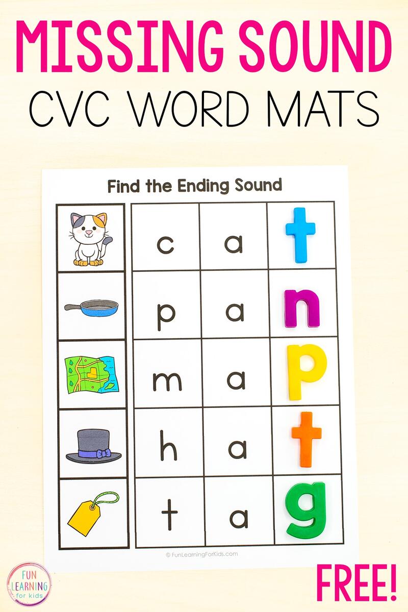 Missing Final Sound CVC Word Mats Free Printable