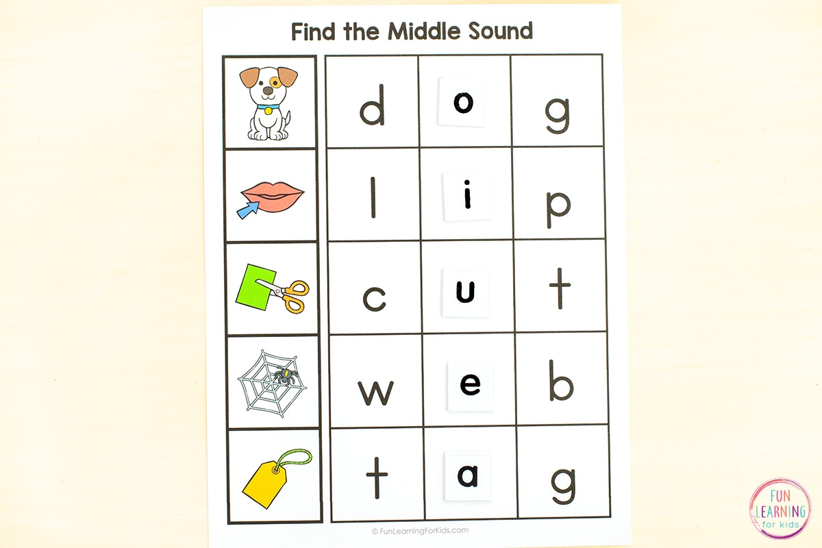 Missing Middle Sound CVC Word Mats Free Printable