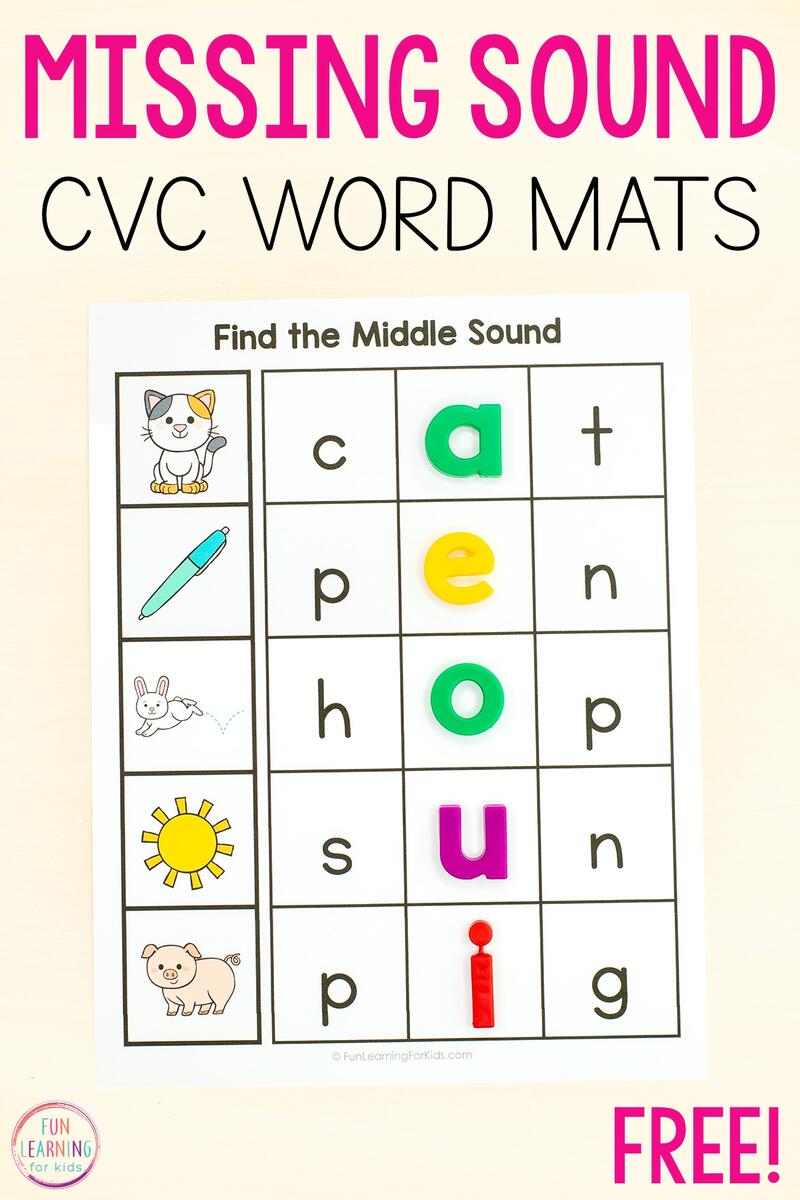 Missing Middle Sound CVC Word Mats Free Printable