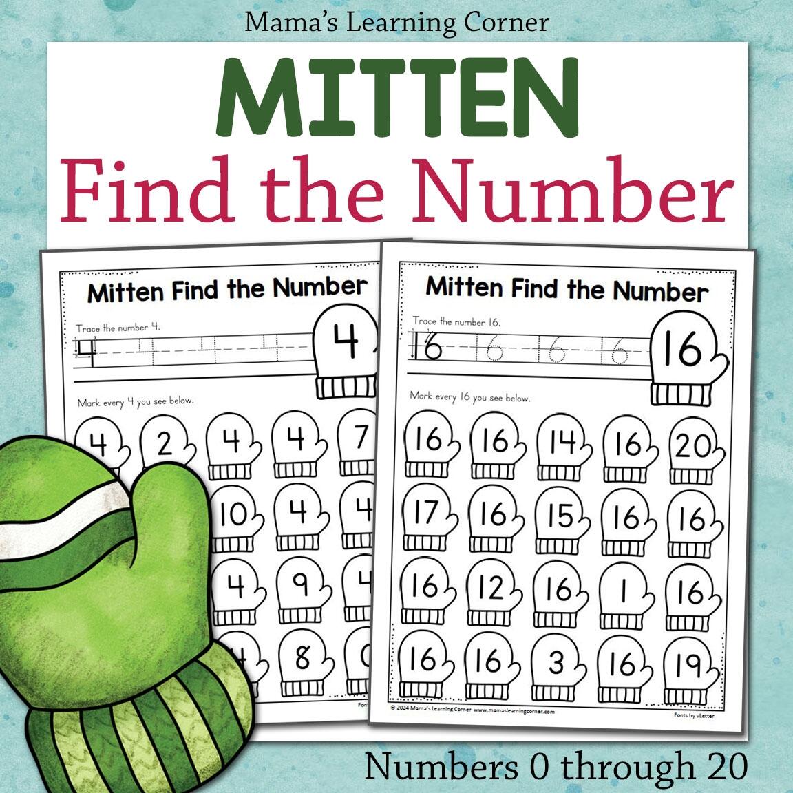 Mitten Find The Number Worksheets 0 To 20 Mamas Learning Corner