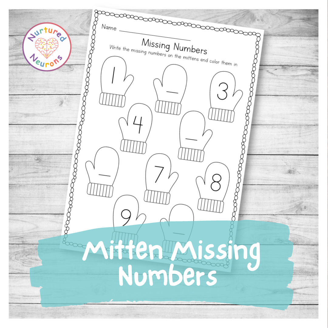 Mitten Missing Number Worksheet 1 10 Kindergarten Printable Nurtured Neurons