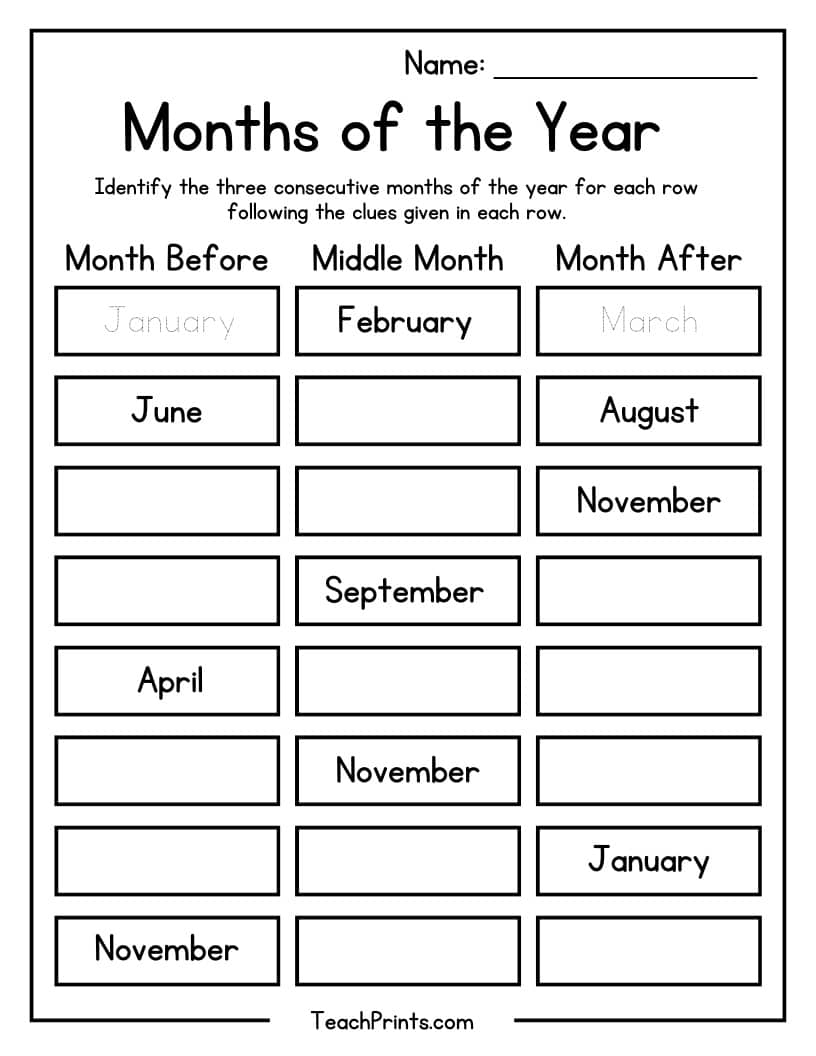 Months Of The Year Worksheets Free PDF Printables Teach Prints Printable Months And Seasons Worksheets For Kindergarten Made By Teachers