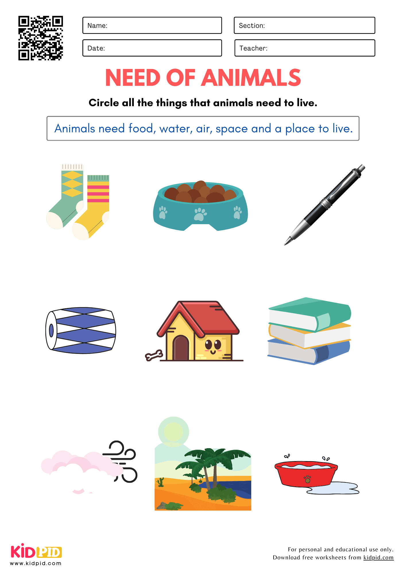 Need Of Animals Worksheet For Kindergarten Kidpid Need Of Animals Worksheet For Kindergarten Kidpid
