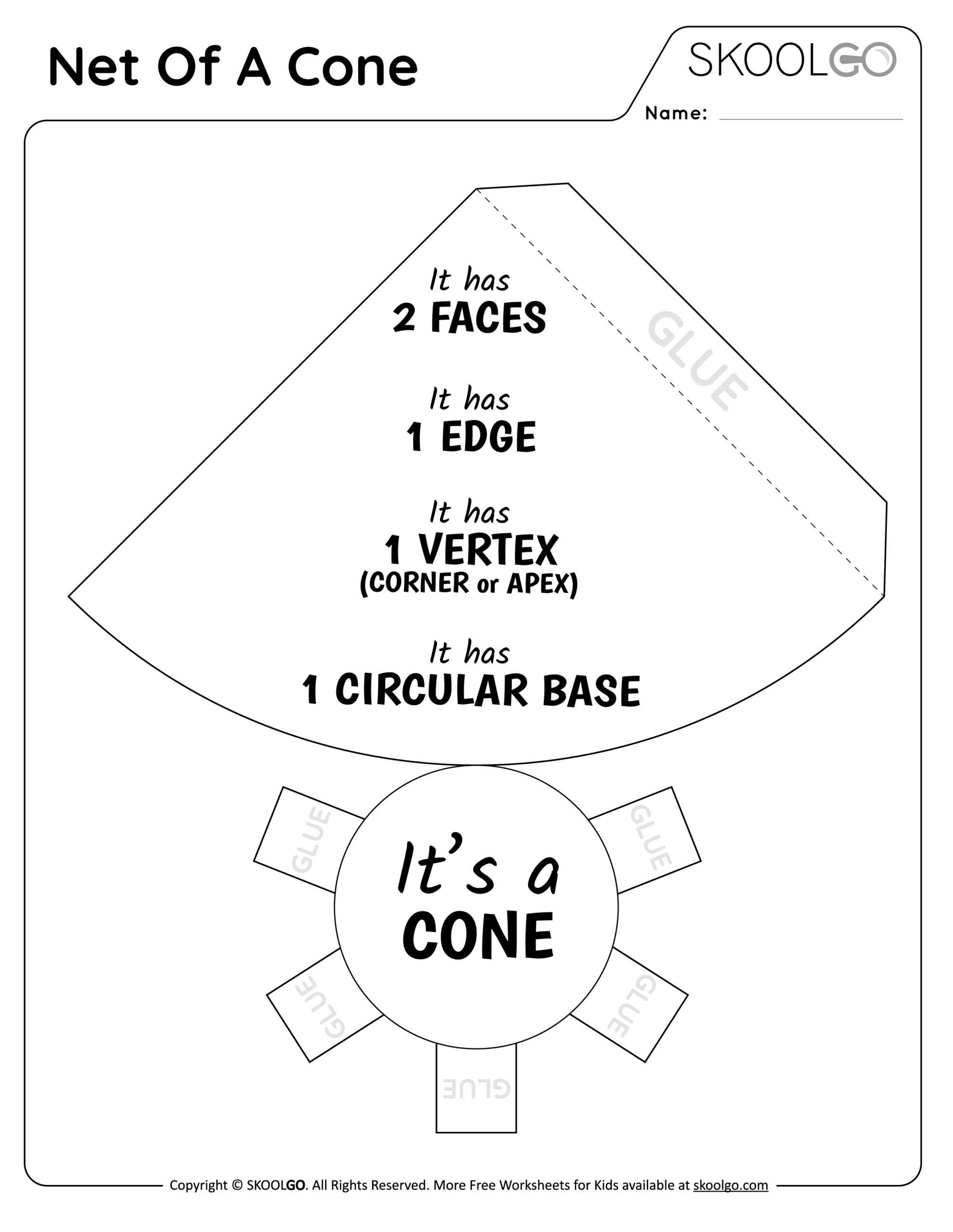 Net Of A Cone Free Worksheet SKOOLGO 3D Shapes Worksheets Kindergarten 10 Free PDF Printables Printablee