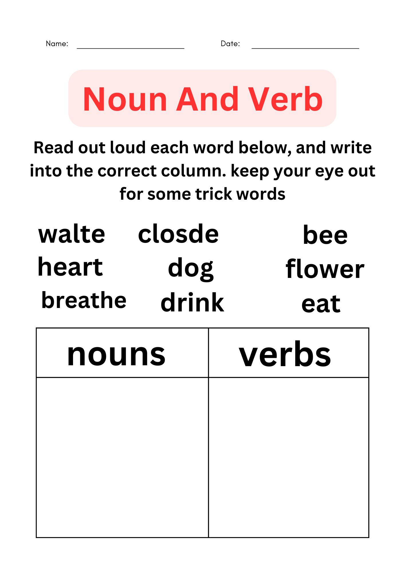 Noun And Verb Worksheets For Kindergarten Made By Teachers October NO PREP Packets