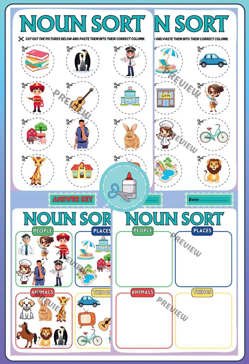 Noun Sort People Things Animal Or Places Cut And Paste Sorting Activity For Kids EYFS And KS1 Teaching Resources