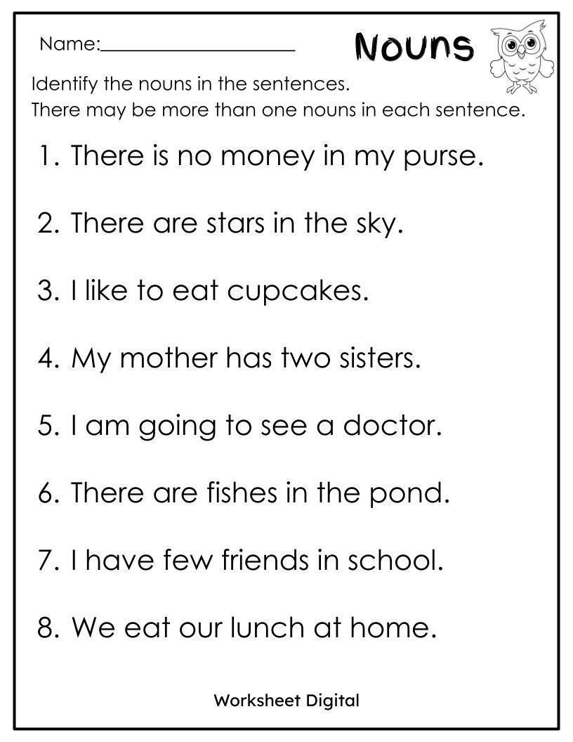 Nouns Worksheet Grammar Practice For Grades 1 3 PDF Etsy