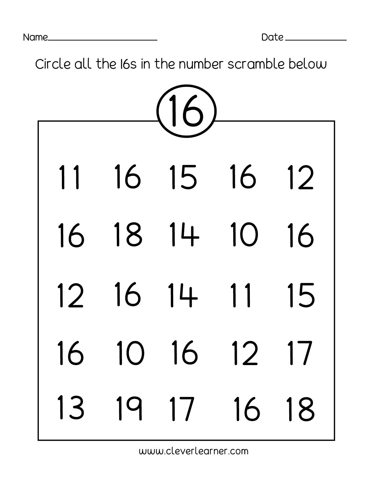 Number 16 Writing Counting And Identification Printable Worksheets For Children Number 16 Writing Counting And Identification Printable Worksheets For Children