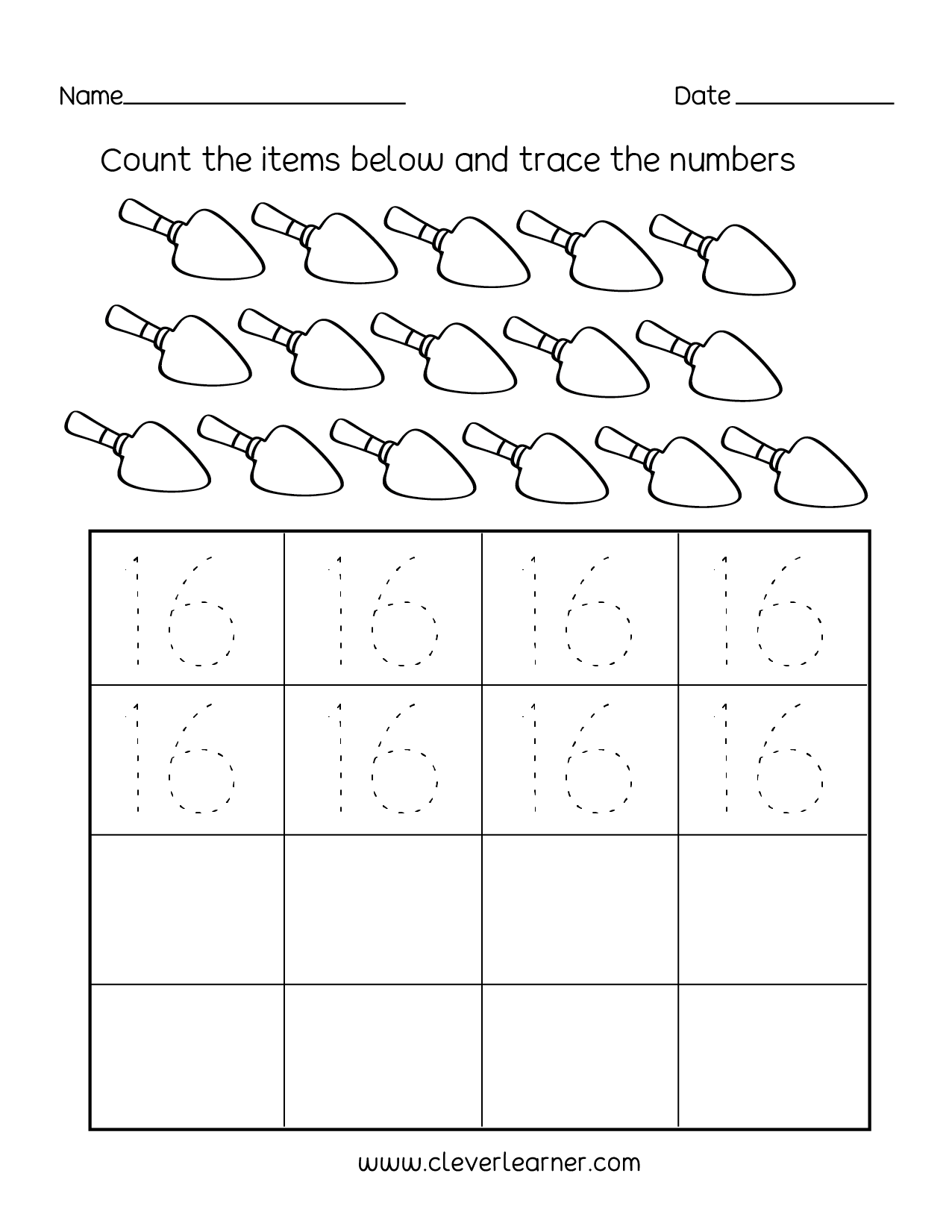 Number 16 Writing Counting And Identification Printable Worksheets For Children Number 16 Writing Counting And Identification Printable Worksheets For Children