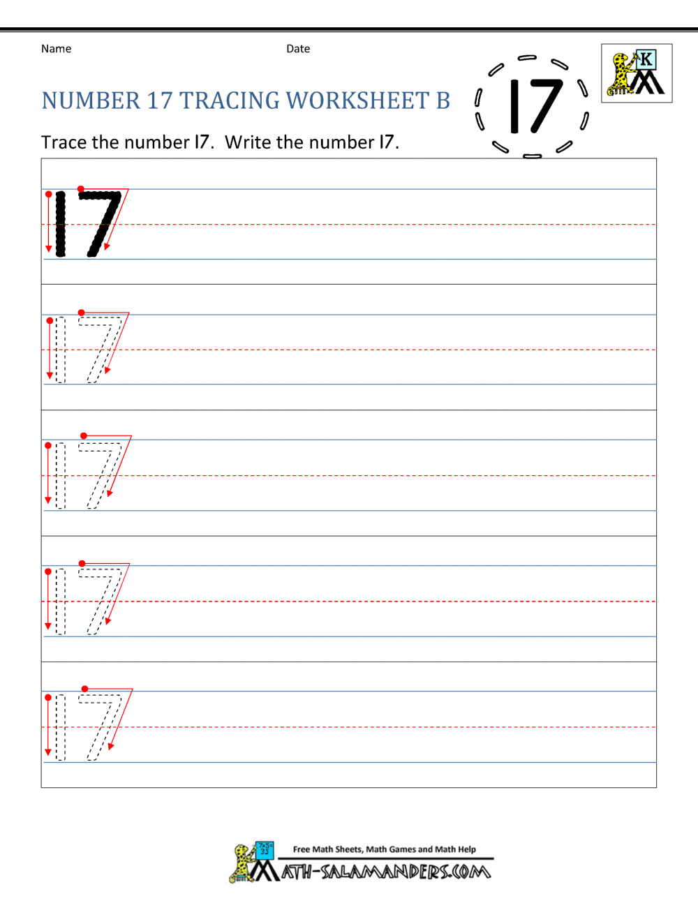 Number 17 Worksheets For Preschool