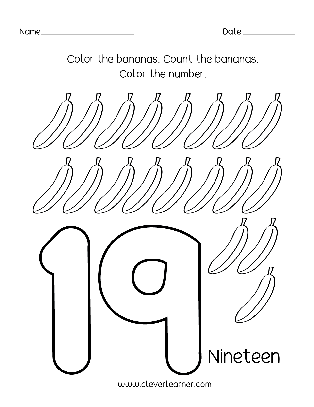 Number 19 Writing Counting And Identification Printable Worksheets For Children