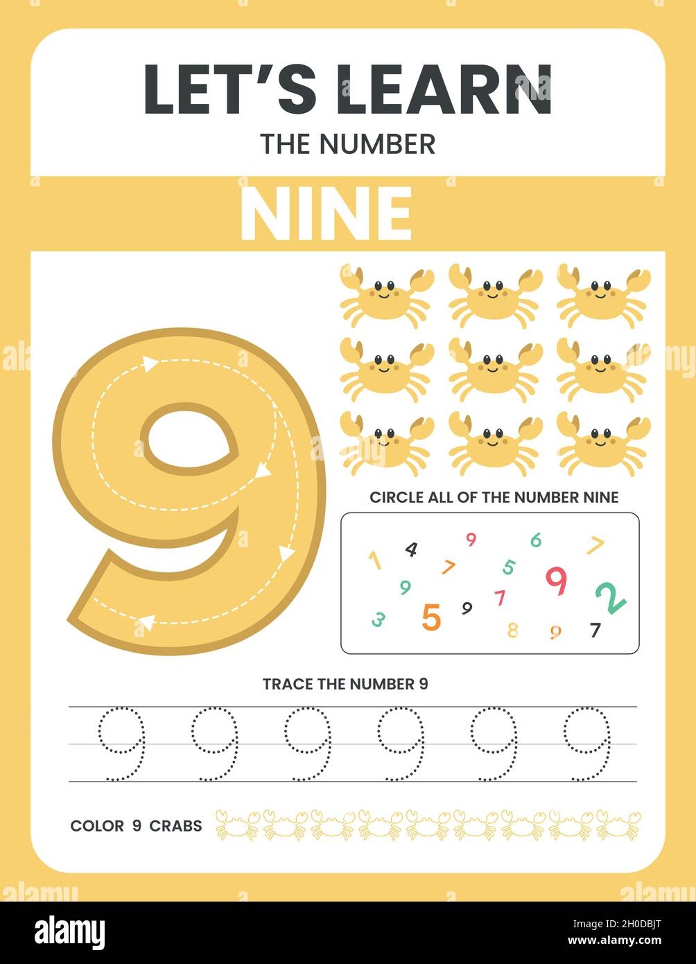 Number 9 Worksheet Is A Vector Illustration For A Mathematic Subject In Kindergarten Preschool Or First Grade Students The Children Writing Book Stock Vector Image Art Alamy