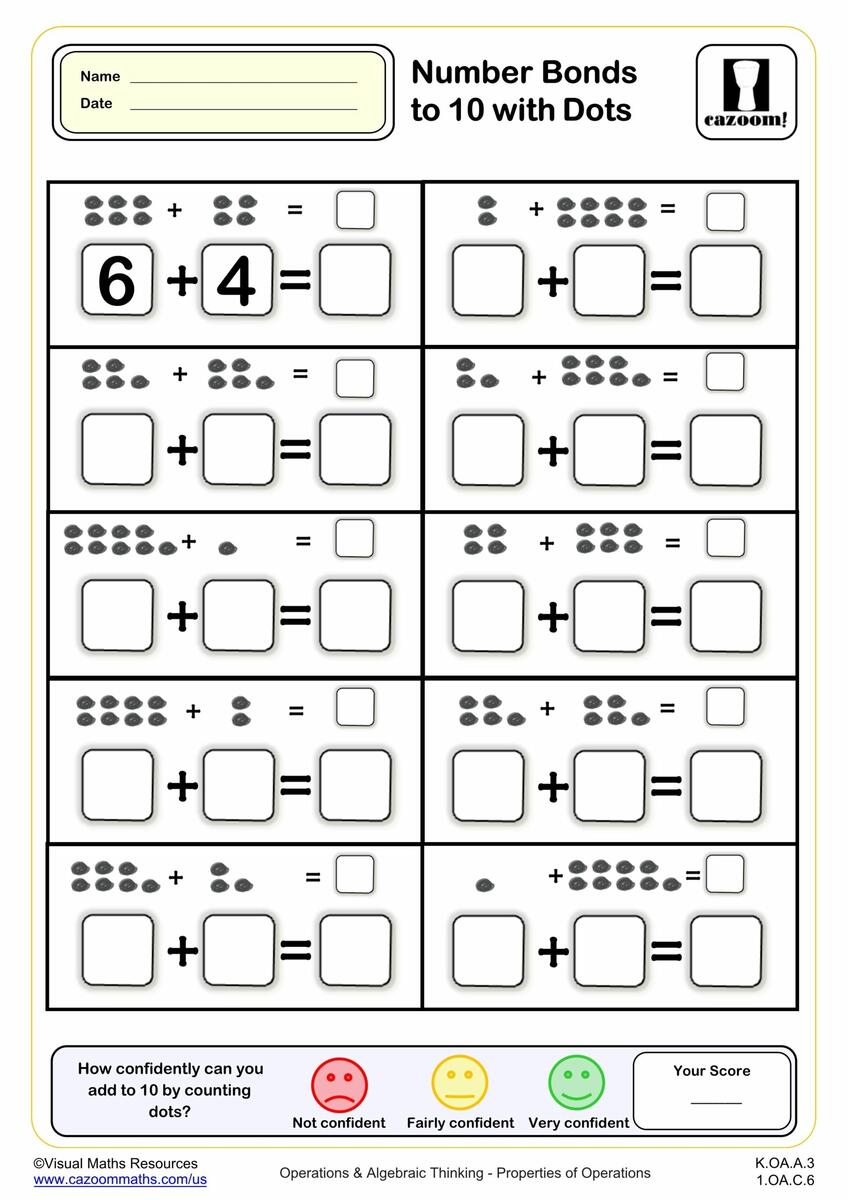 Number Bonds To 10 With Dots K Grade PDF Addition Worksheets Cazoom Math Number Bonds To 10 With Dots K Grade PDF Addition Worksheets Cazoom Math