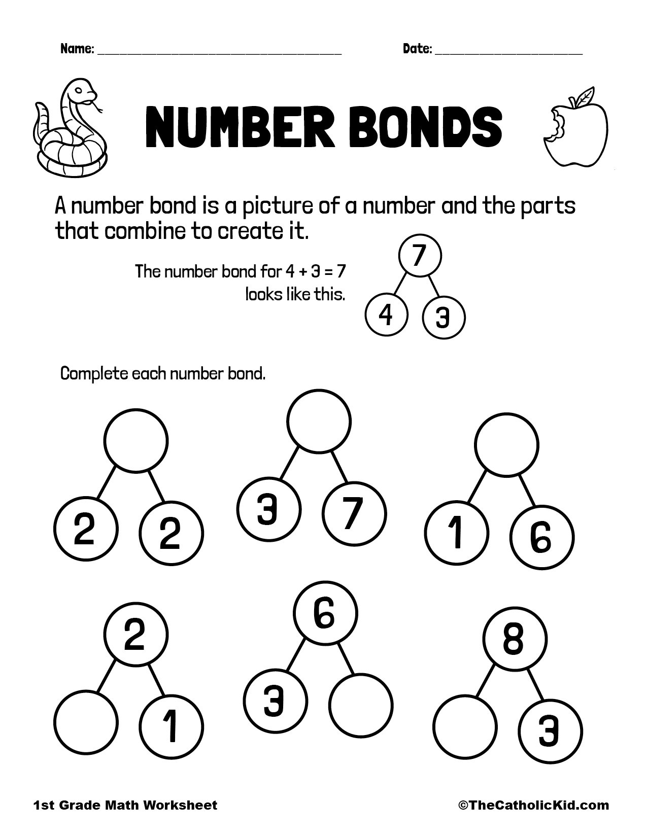 Number Bonds Worksheet TheCatholicKid Number Bonds To 10 With Dots K Grade PDF Addition Worksheets Cazoom Math