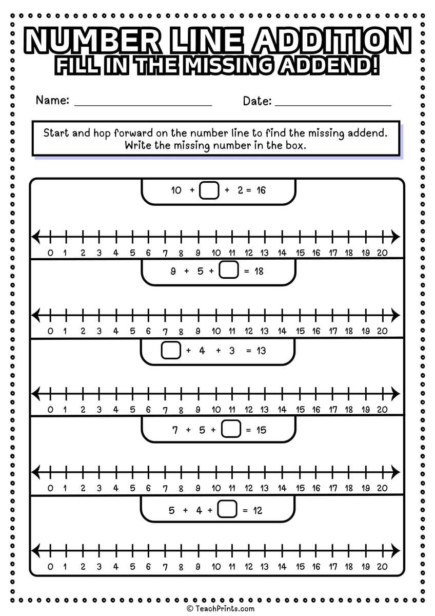Number Line Addition Worksheets Free Teach Prints Missing Addend Worksheets Superstar Worksheets