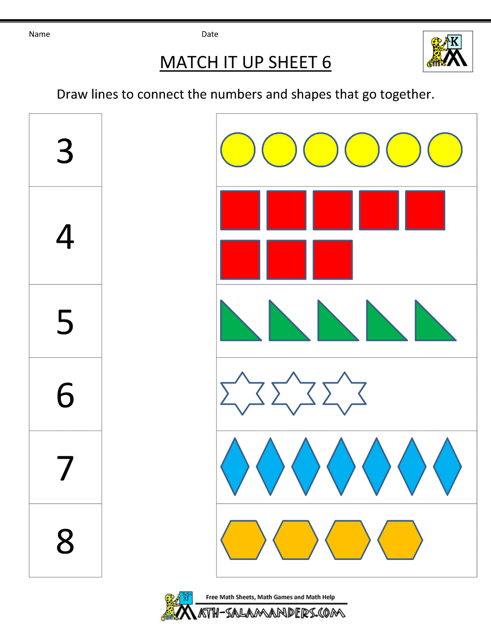 Number Matching Worksheets 1 10