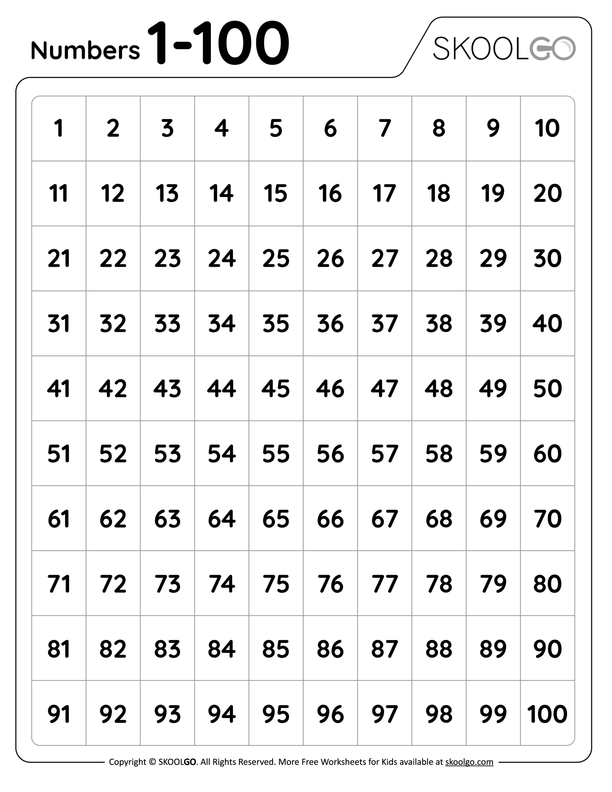 Numbers 1 To 100 Free Worksheet For Kids SKOOLGO Numbers 1 To 100 Free Worksheet For Kids SKOOLGO