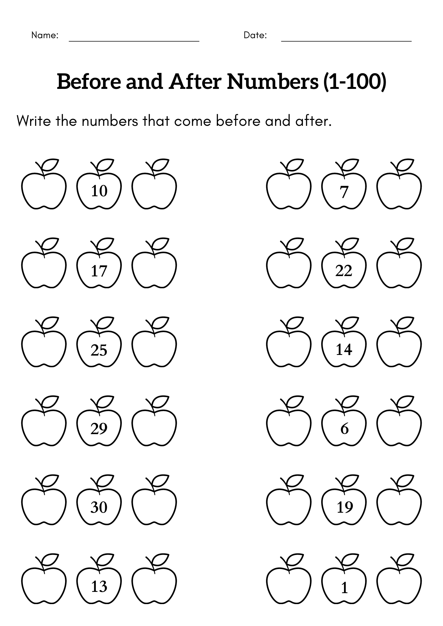 Numbers Before And After To 100 Number Comes After What Comes Before 1 100 Worksheet Made By Teachers