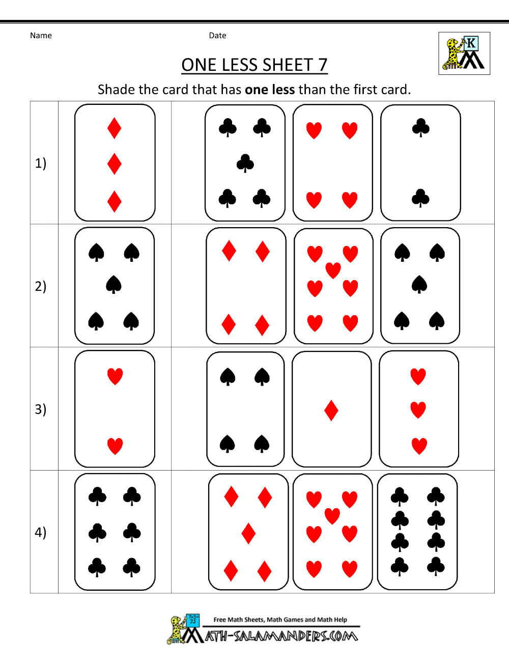 One Less Worksheet
