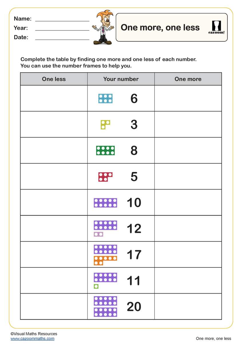One More One Less Worksheet PDF Printable Number Worksheets One More One Less Worksheet PDF Printable Number Worksheets