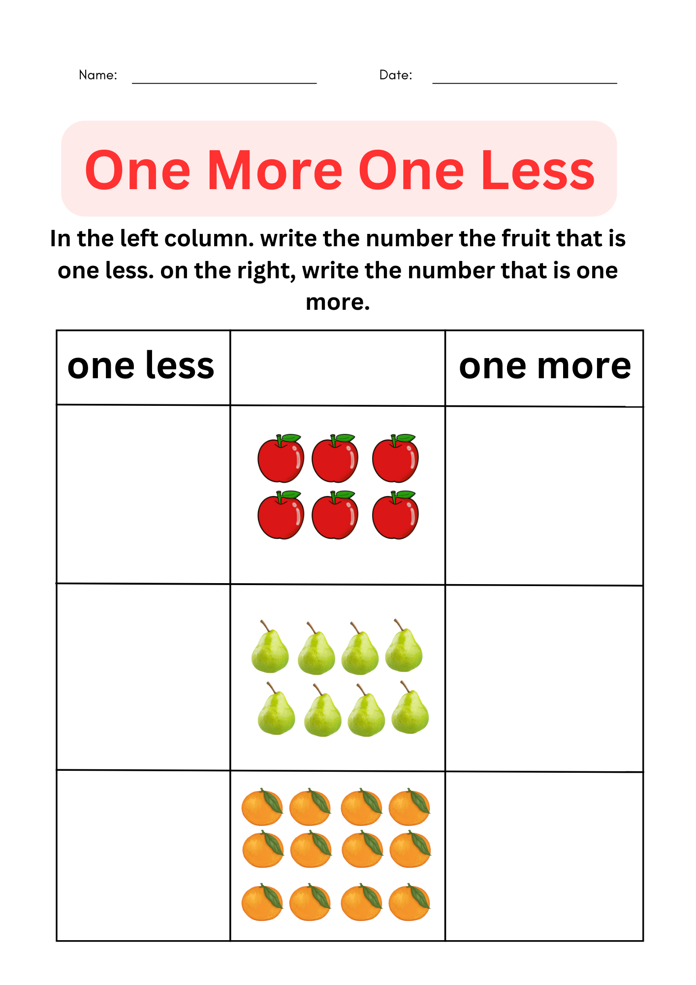 One More One Less Worksheets For Grade 1 2 3 Made By Teachers