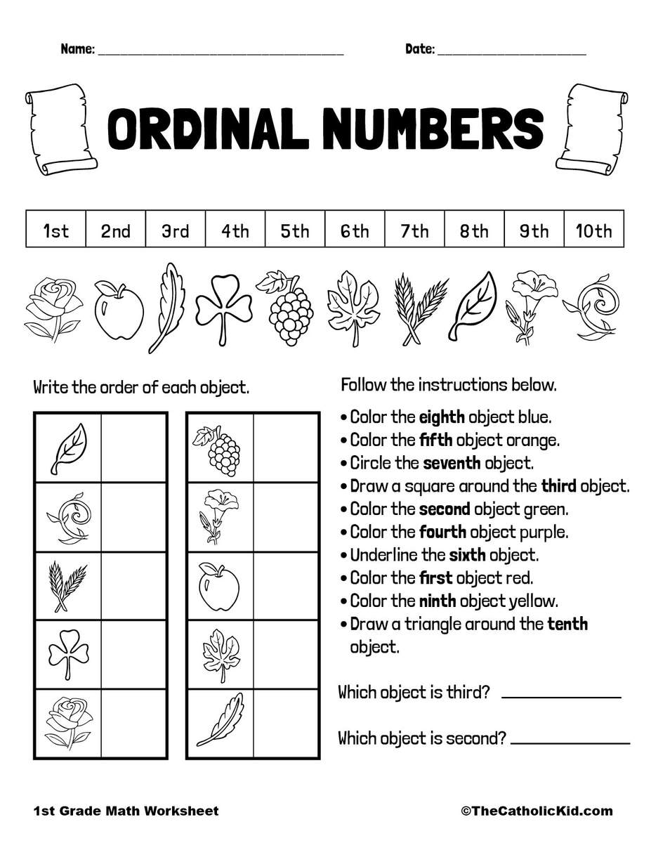 Ordinal Numbers Worksheet TheCatholicKid
