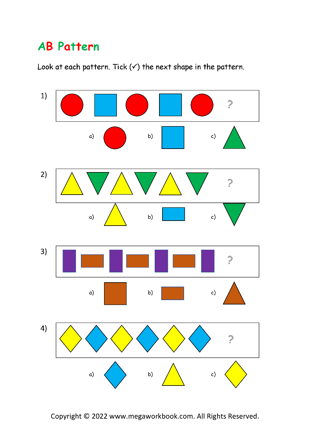 Pattern Identification What Comes Next Worksheets For Preschool Kindergarten MegaWorkbook