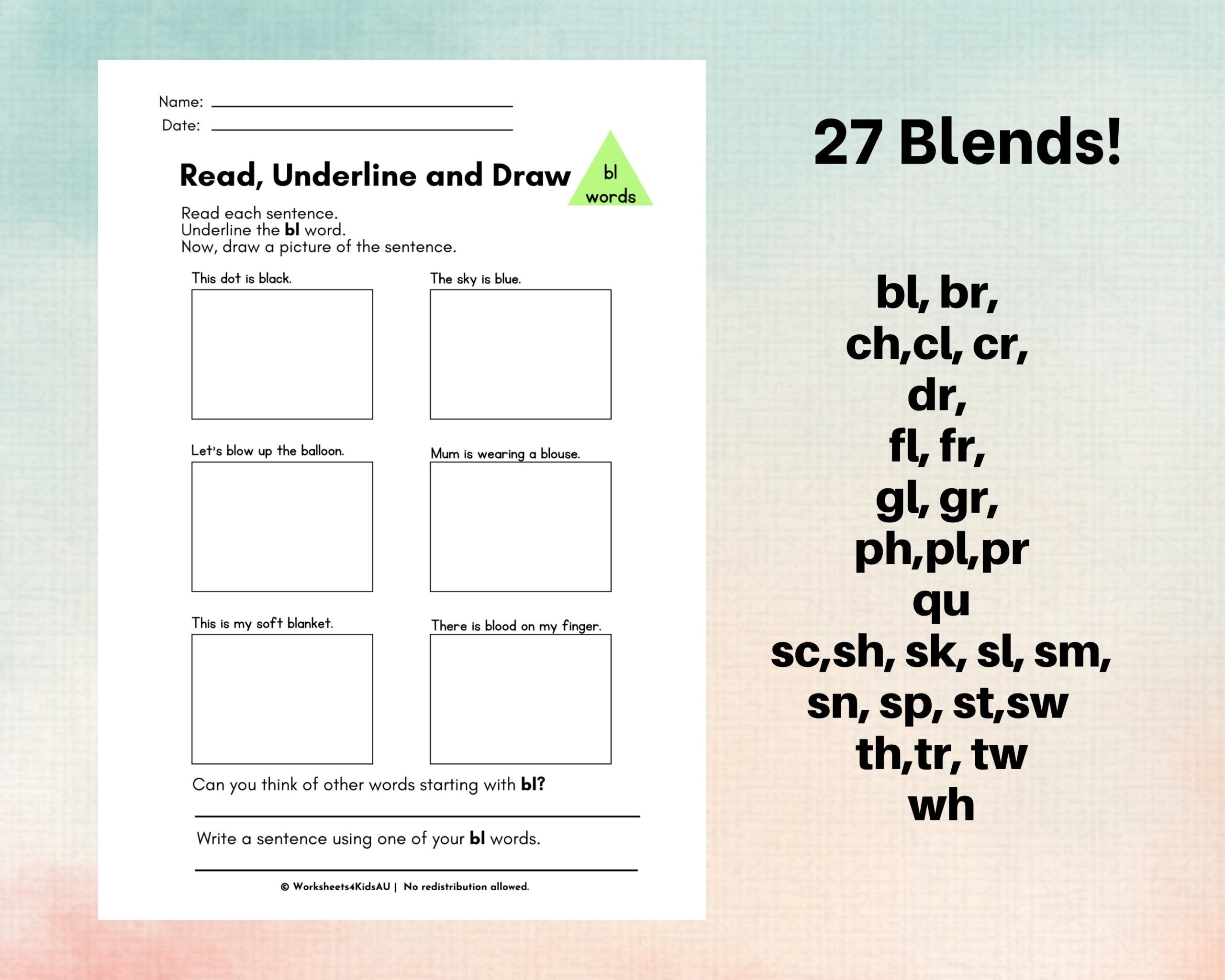 Phonics 27 Consonant Blends Worksheets K2 Grade 2 Teacher Aid Printable Kindergarten Worksheets Worksheets Grade1 2 Etsy Fun And Hands On Blends And Digraphs Activity Pack