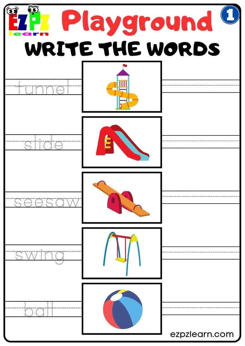 Playground 1 Write The Words Worksheet For Kindergarten And ESL Students Free Download Ezpzlearn Playground 1 Write The Words Worksheet For Kindergarten And ESL Students Free Download Ezpzlearn