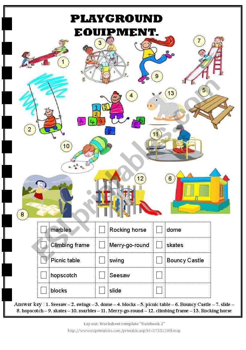 Playground Equipment Answer Key ESL Worksheet By Lolelozano Worksheets Library