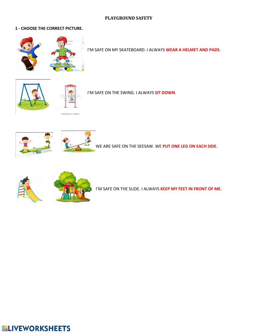 PLAYGROUND SAFETY Online Exercise For Worksheets Library