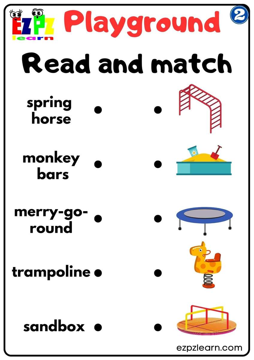 Playground Vocabulary 2 Read And Match Worksheet For Kindergarten And ESL Students Free Download Ezpzlearn