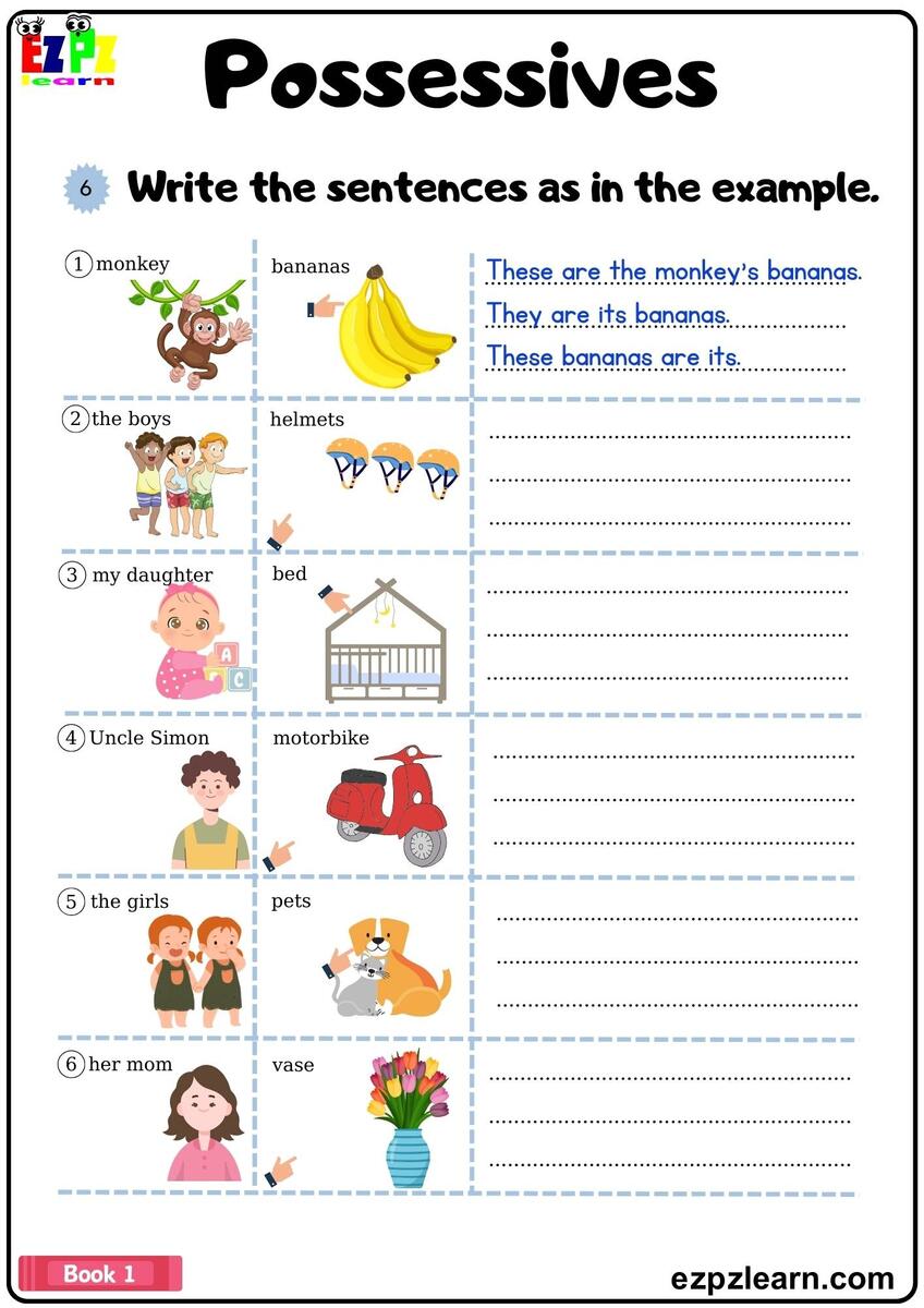 Possessives Look At The Images And Then Write The Sentences Grammar Worksheet Pdf Ezpzlearn