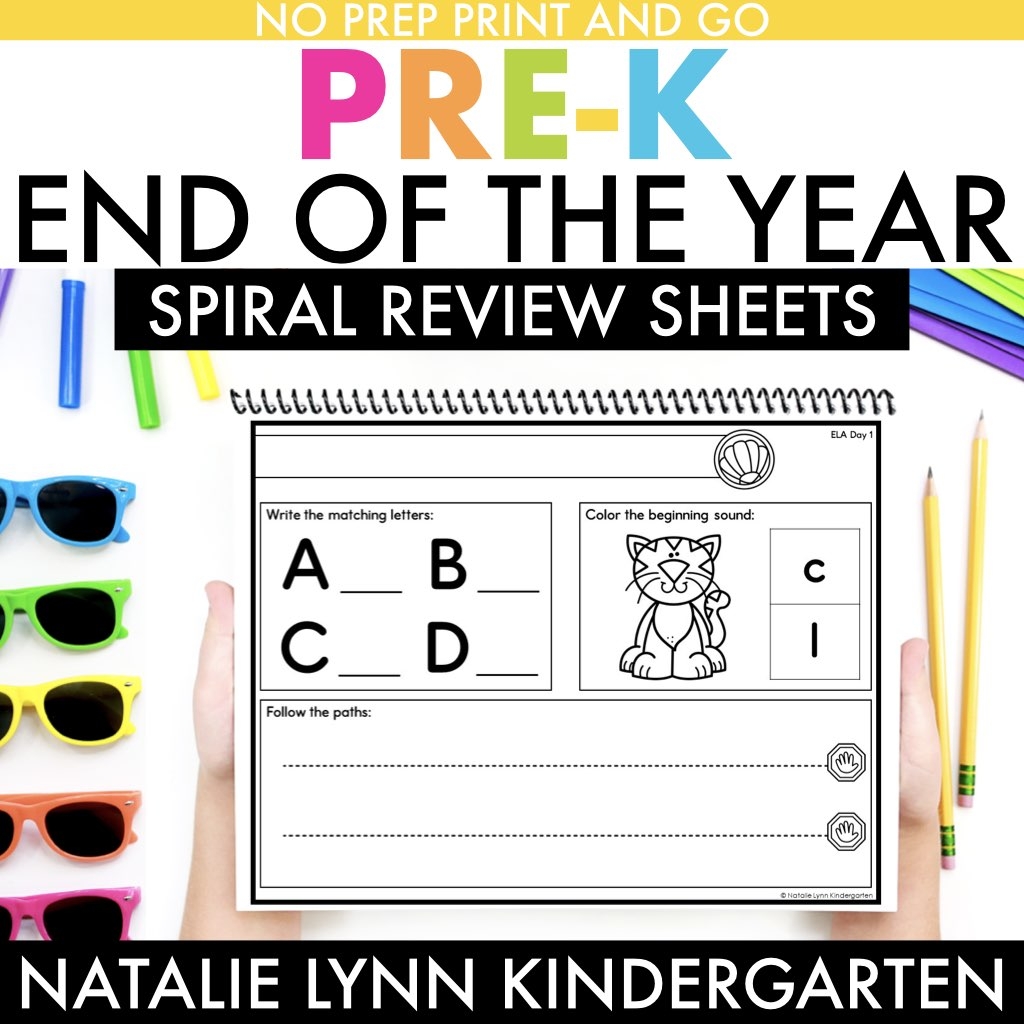 Pre K End Of The Year Spiral Review Kindergarten Readiness Pack