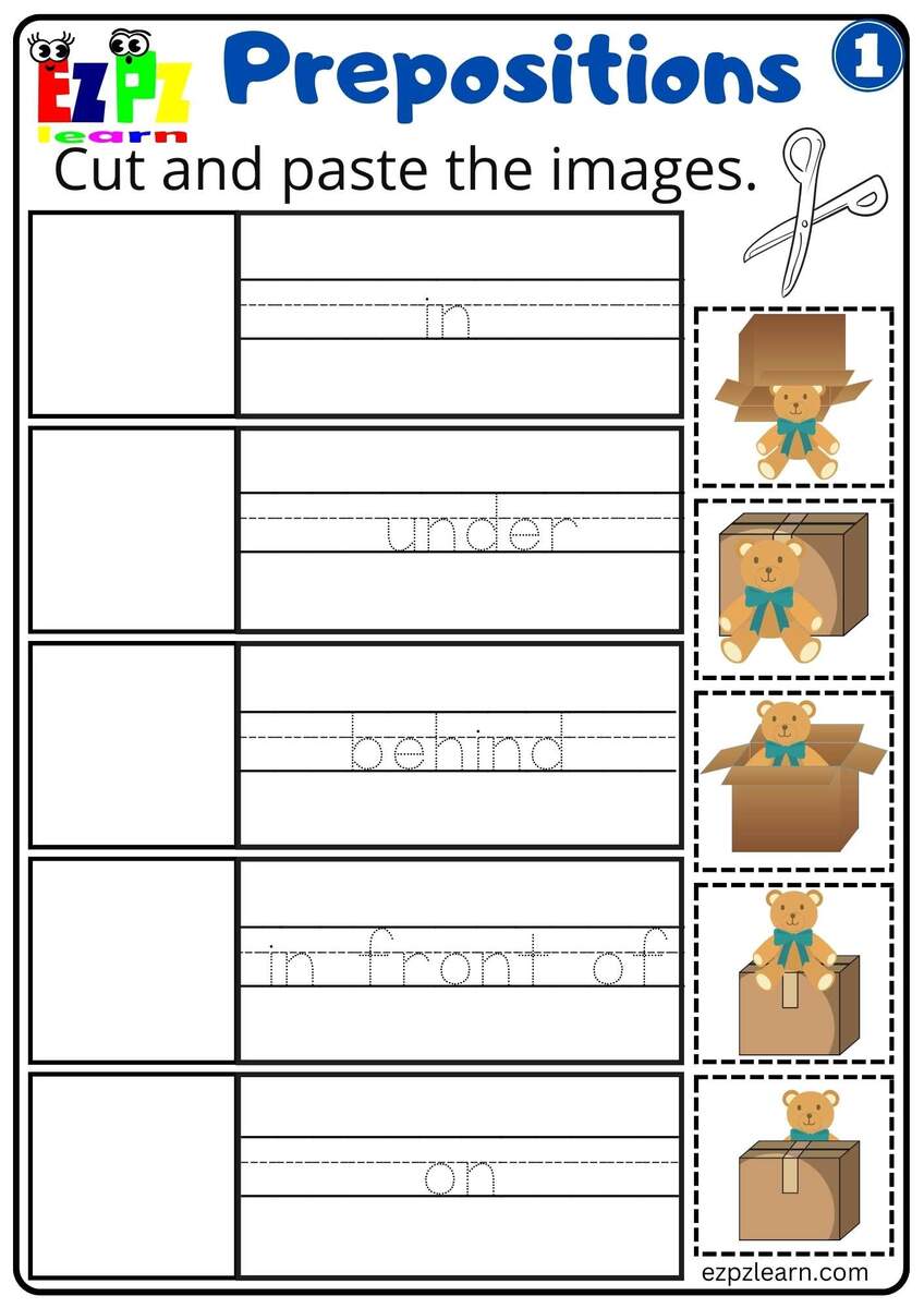 Prepositions Of Place Cut And Paste Worksheet For Kindergarten K5 And ESL Students G1 Ezpzlearn