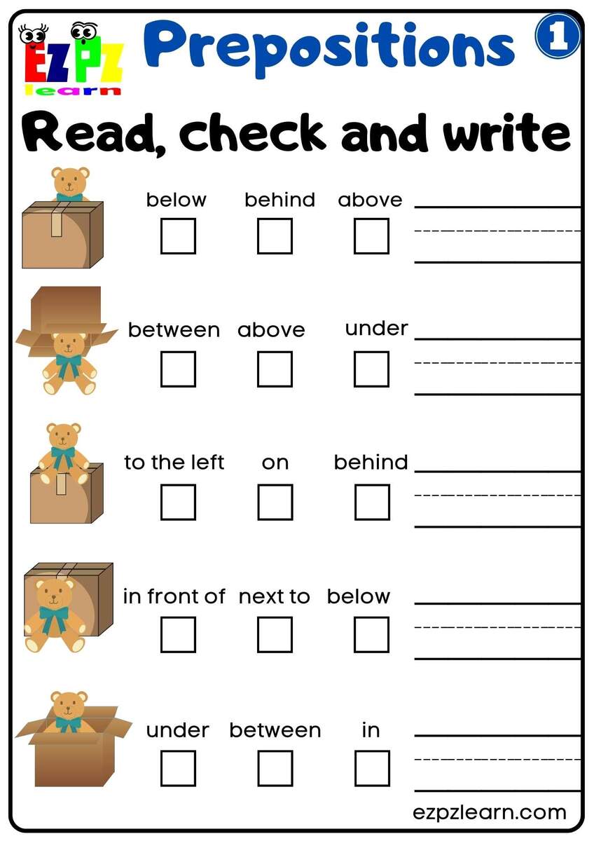 English For Kids Step By Step Prepositions Worksheets