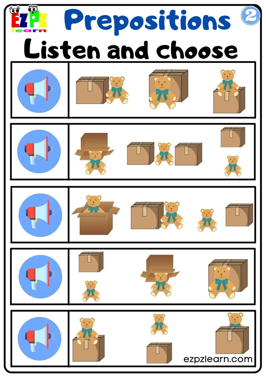 Prepositions Of Place Vocabulary Interactive Worksheet Listen And Choose The Correct Images Activity For Kindergarten K5 And ESL Students G2 Ezpzlearn