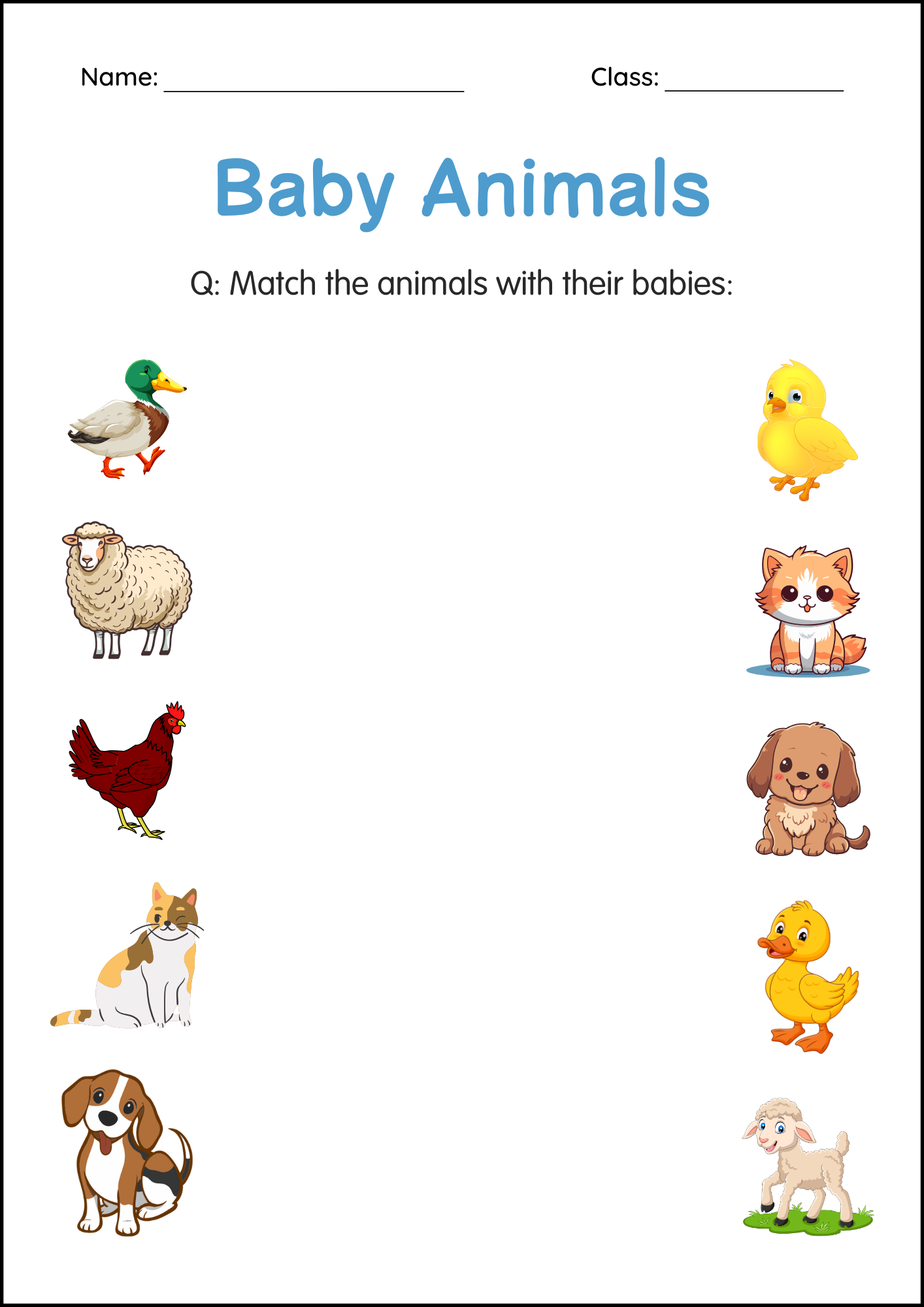 Printable Animals And Their Babies Activity Worksheets For Grade 1 2 3 Made By Teachers