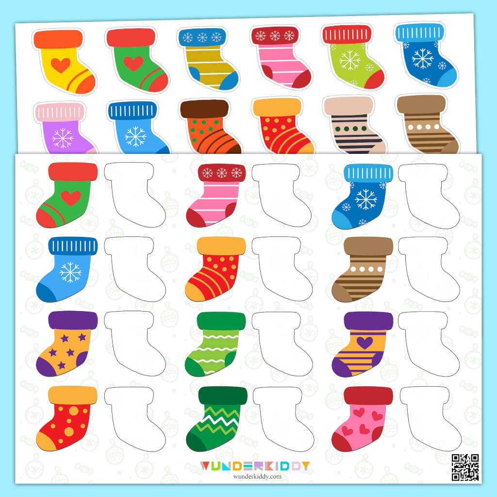 Printable Christmas Stocking Matching Pairs Worksheet For Kids Christmas Stocking Template Free Printables Superstar Worksheets