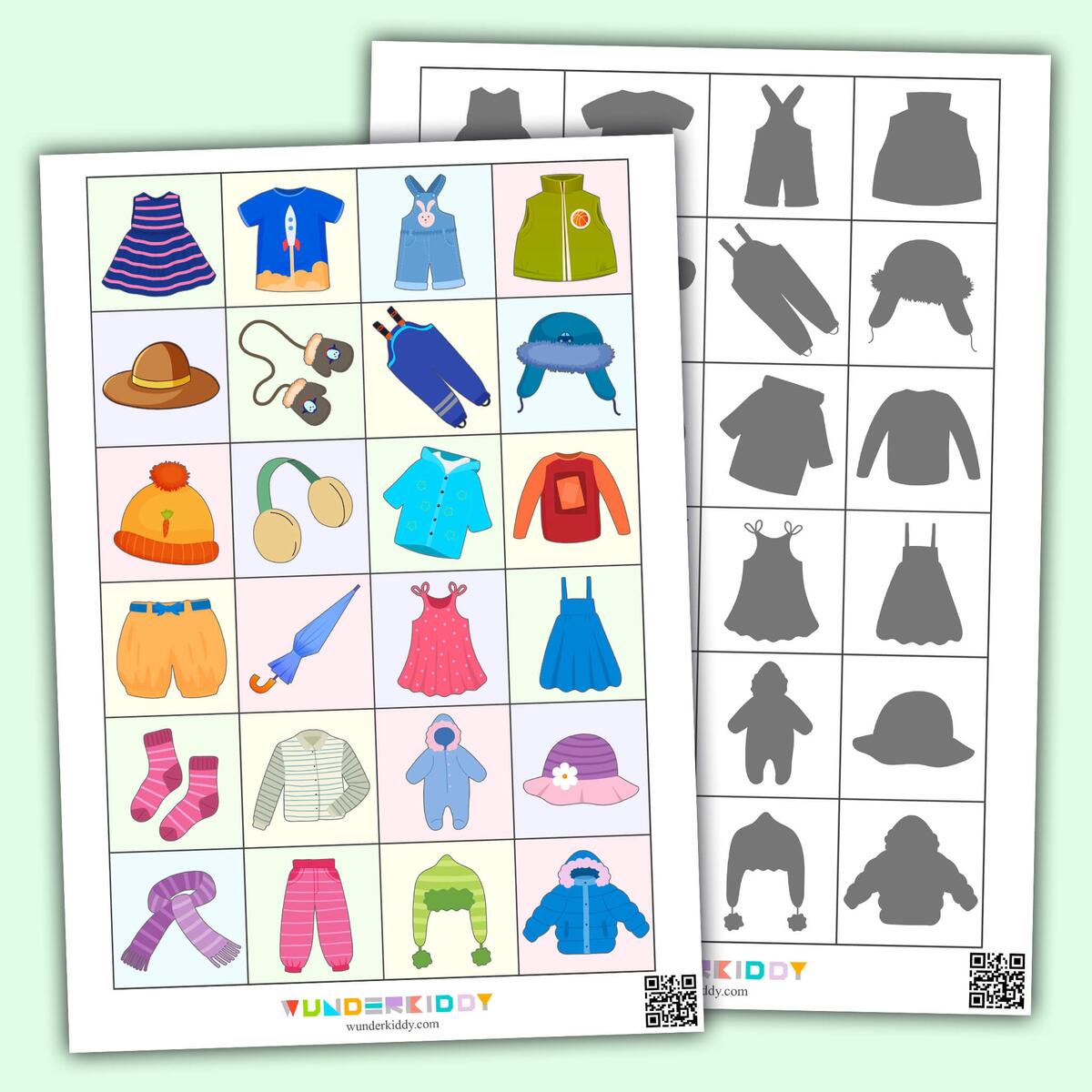 Printable Clothes Shadow Matching Worksheet For Kindergarten Printable Clothes Shadow Matching Worksheet For Kindergarten