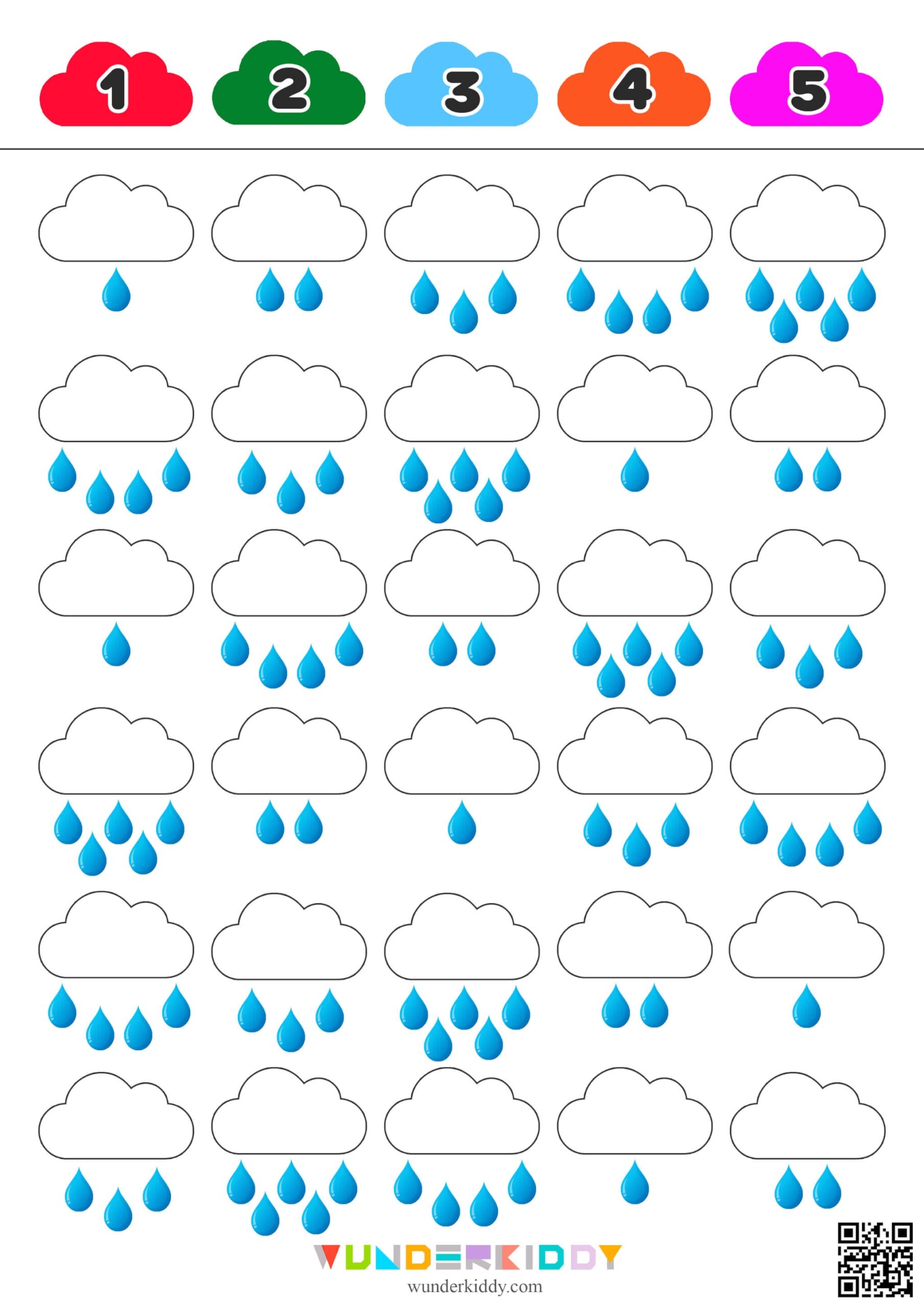 Printable Cloud Count And Match Math Worksheet For Kids