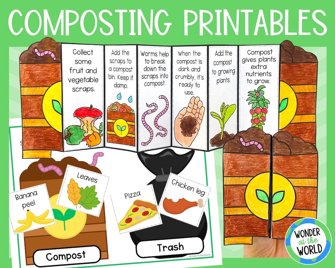 Printable Composting Activities For Kids Foldable Sequencing Activity Composting Sorting Mats Word Search Earth Day Activity Etsy