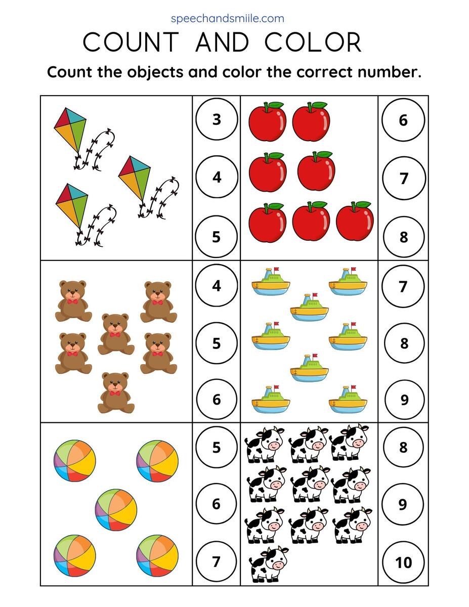 Printable Counting Worksheet For Mini Objects Preschool Math Activity Speech Therapy Digital Download Montessori inspired Learning Etsy
