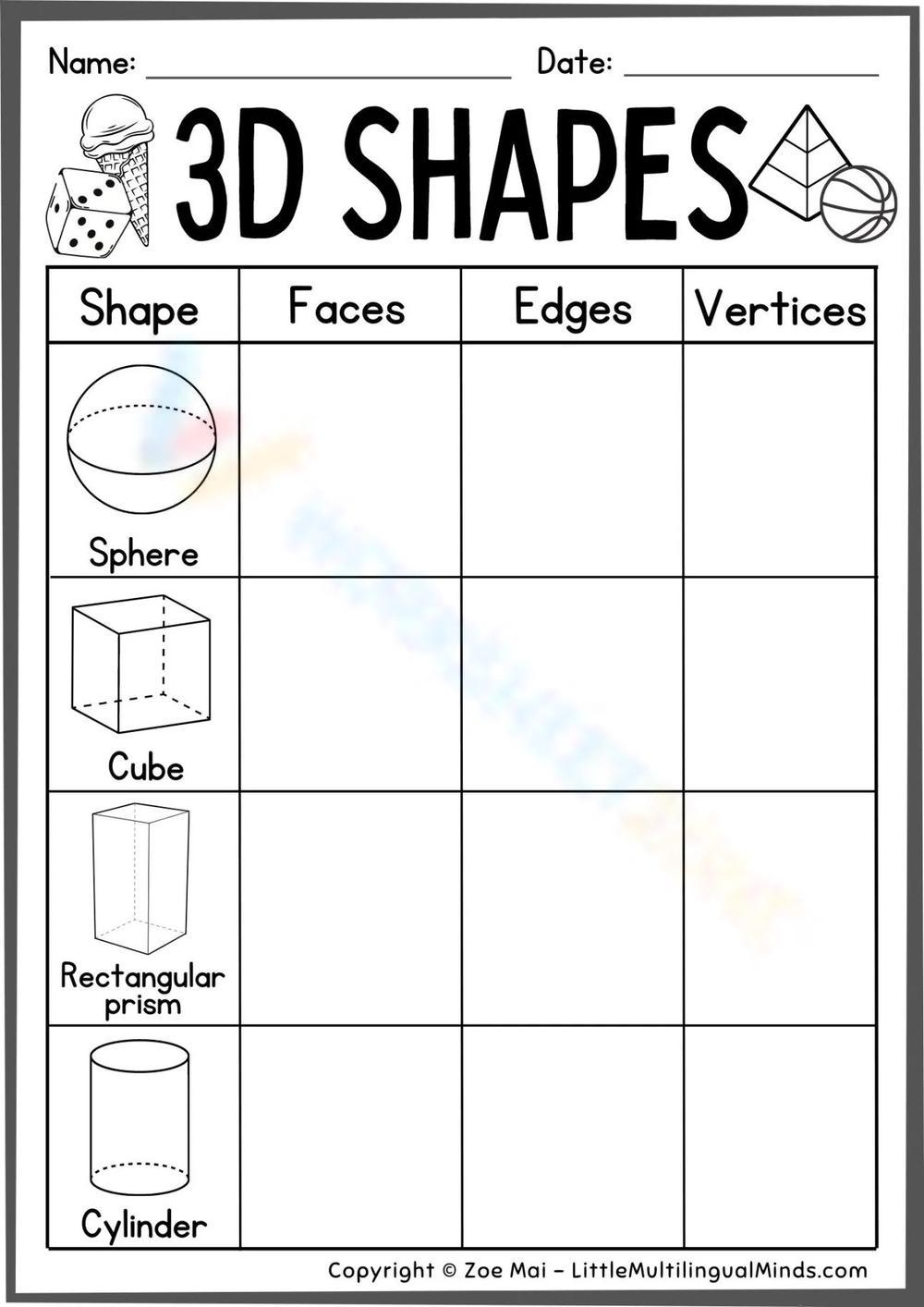 Printable Kindergarten 3D Shapes Worksheets Printable Kindergarten 3D Shapes Worksheets